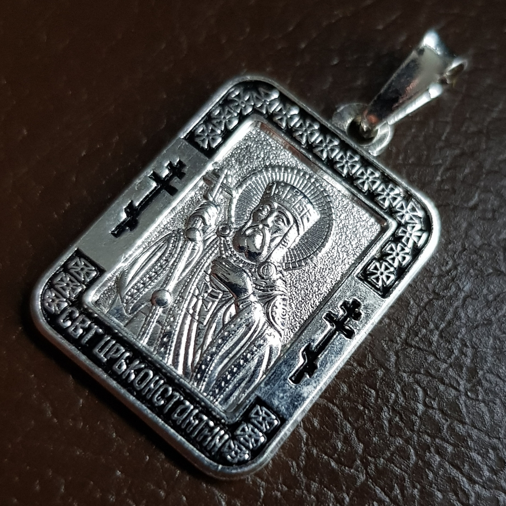 Нательная именная икона святой Константин с серебрением