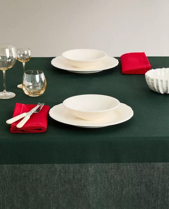 ZARA HOME СКАТЕРТЬ С КОНТРАСТНОЙ ПОЛОСКОЙ, ЗЕЛЕНЫЙ