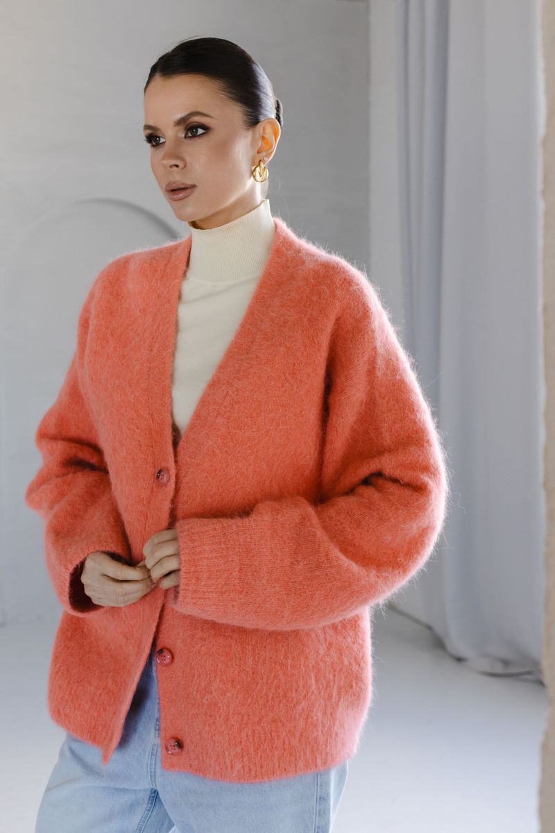 Кардиган альпака коралловый