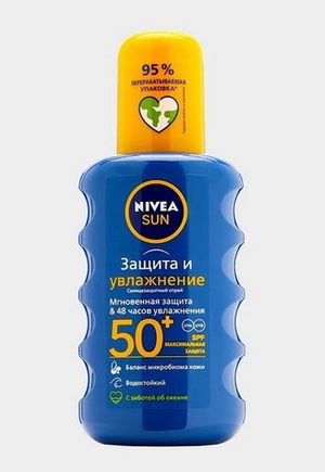 Спрей увлажняющий солнцезащитный для всех типов кожи NIVEA серия SUN *Защита и увлажнение* SPF 50 водостойкий