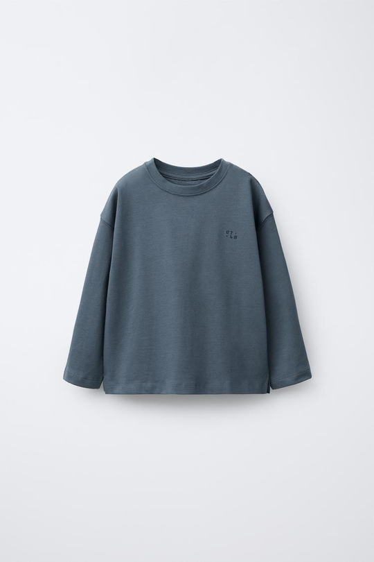 ZARA ФУТБОЛКА HEAVYWEIGHT С ВЫШИВКОЙ, ЦВЕТ НОЧНОГО НЕБА