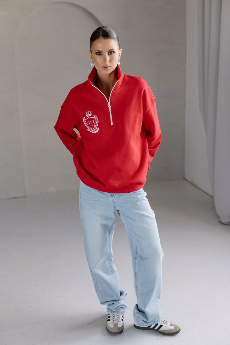 Анорак из трикотажа с молнией красный