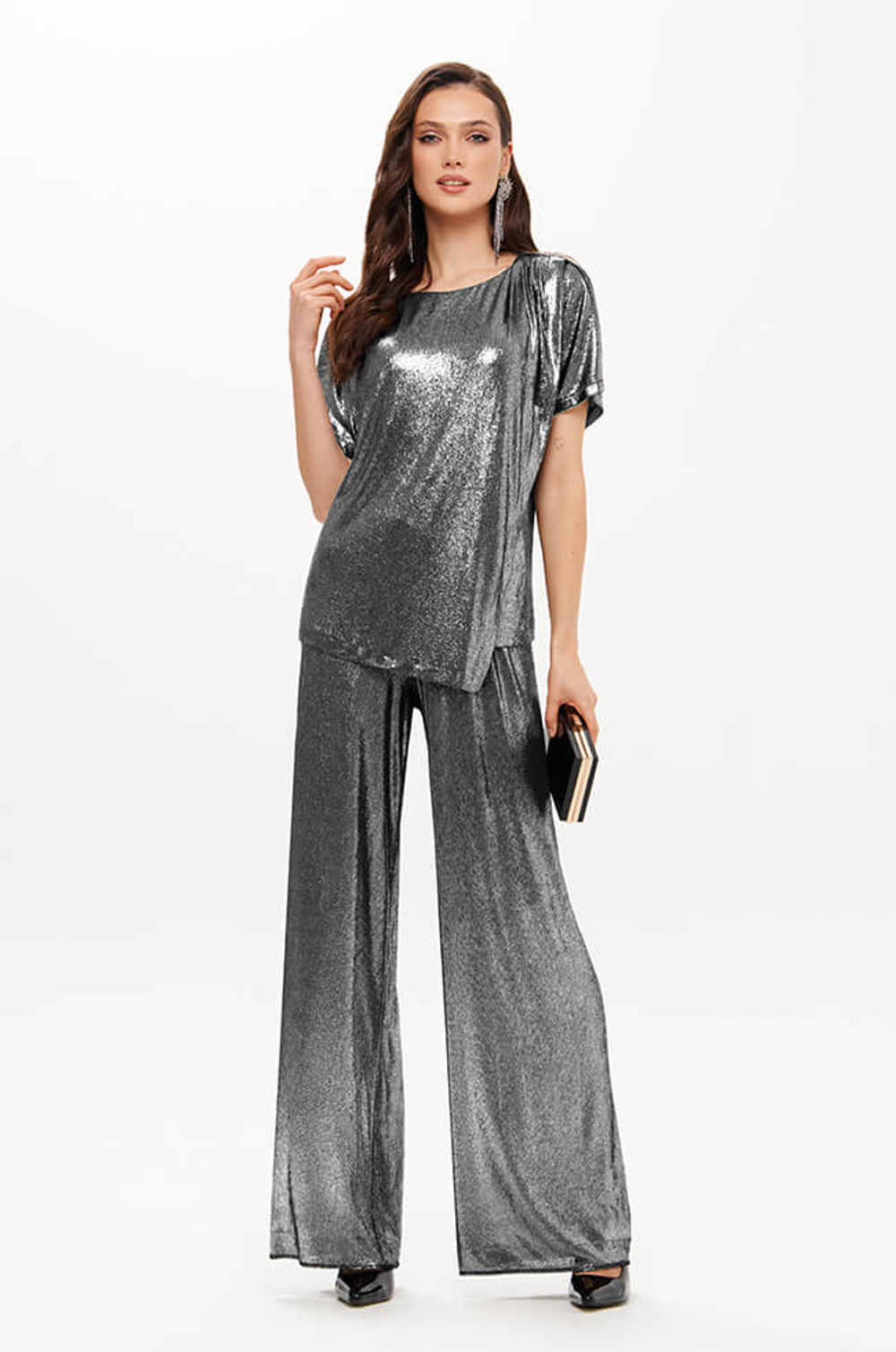 23425 Блузка женская (серебристо-черный)