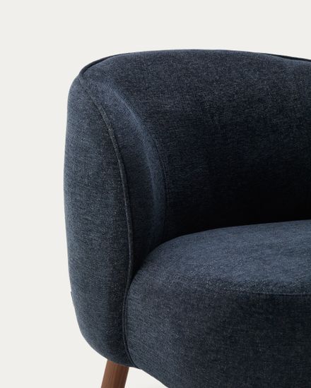 Кресло Ulit из сине-серой синели с ножками из ясеня с отделкой под орех