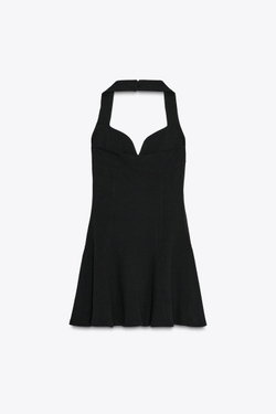 ZARA КОРОТКОЕ ПЛАТЬЕ-ХАЛТЕР ИЗ ИНТЕРЛОКА, ЧЕРНЫЙ