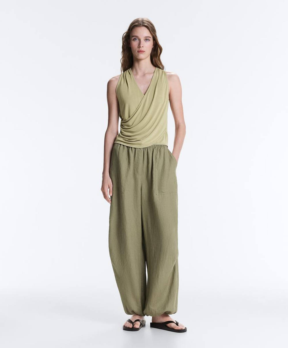 Oysho Футболка без рукавов с перекрестным кроем из смесовой ткани модал, зеленый