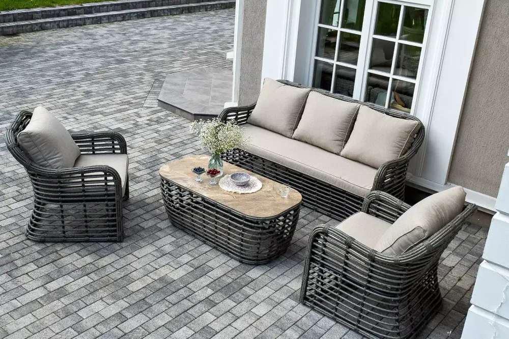 "Ницца" лаунж-зона из искусственного ротанга, цвет серый