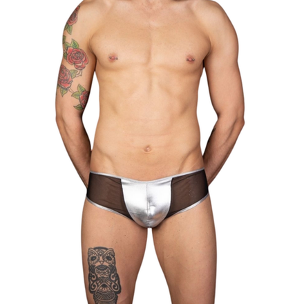 Мужские трусы бразилиана черные с серебристой вставкой Cosmos Colors LB10_SB