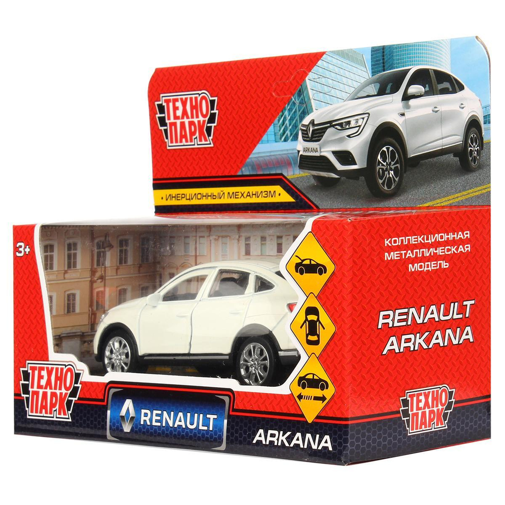 Модель ин. мет. "Renault Arkana" 12см, откр. дв, багаж, белый, в коробка ARKANA-12-WH (Технопарк)