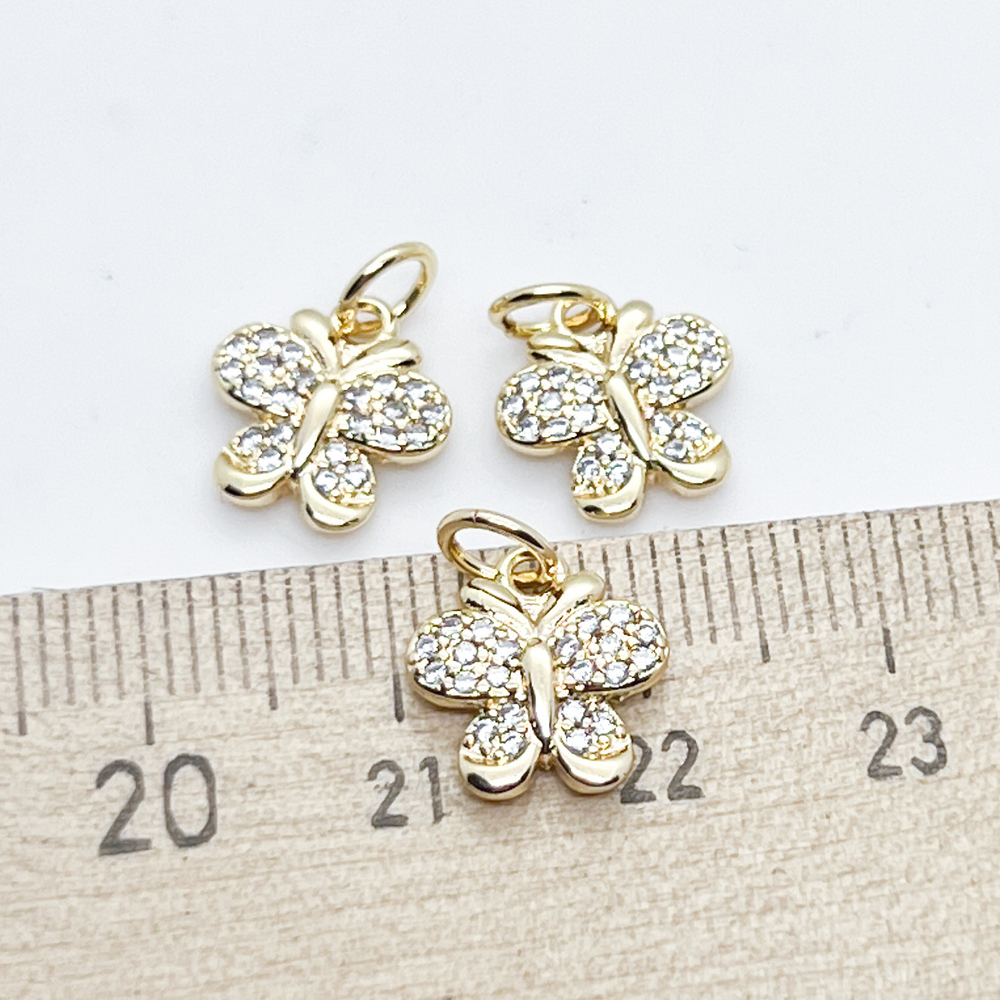 Подвеска Бабочка, цвет золото, фианиты, размер 11*11 мм, цена за 1 шт