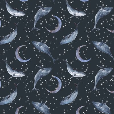 Космические киты на темном фоне со звездами