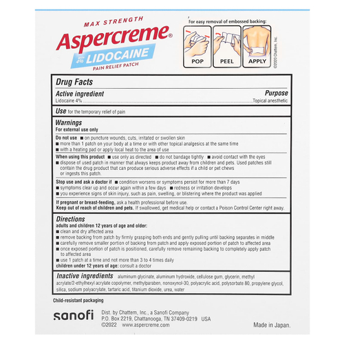 Aspercreme, Обезболивающий пластырь с 4% лидокаином, максимальная сила, без отдушек, 5 пластырей (10 см x 14 см) каждый