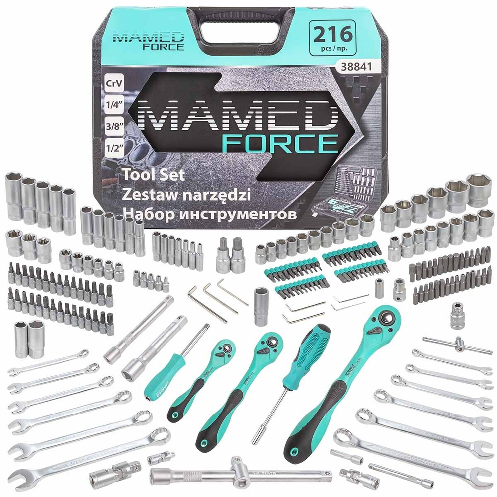 Набор инструментов 216пр. 1/4''3/8''1/2''(6гр.)(4-32мм) MAMEDFORCE MF-38841