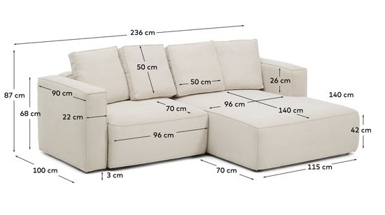 Диван-кровать Marela бежевый шенилл 3-местный с кушеткой справа 236 см