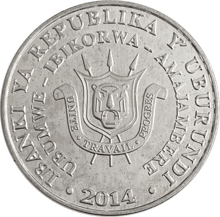 5 франков 2014 Бурунди Королевская цапля