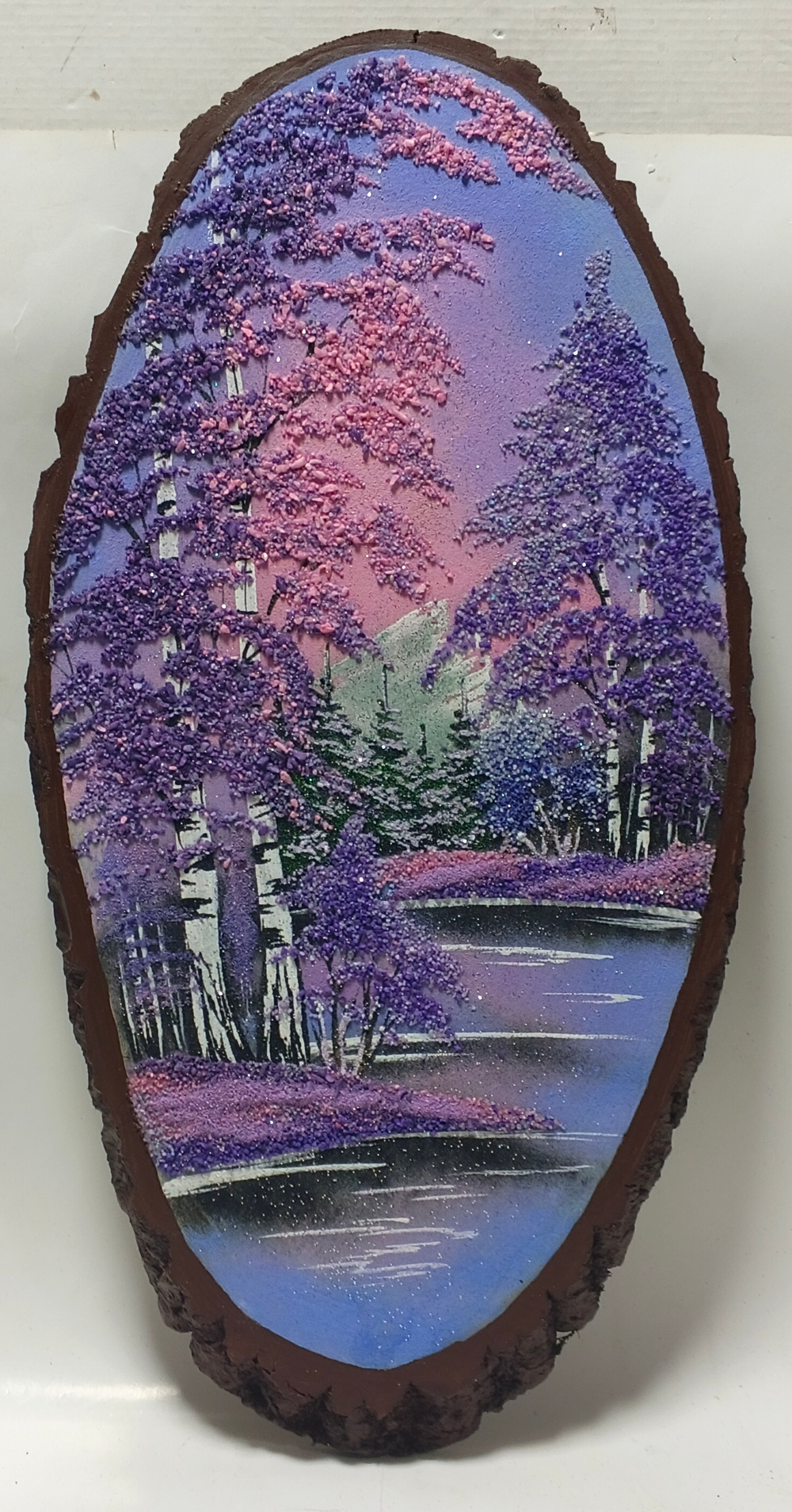 Панно на срезе дерева " Зимняя ночь " 50-23.5см