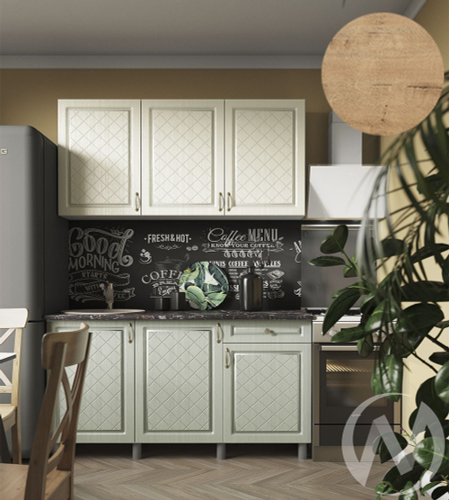 Кухня Вильма 1.5м (корпус белый/айвори; васаби) 38мм дуб бунратти