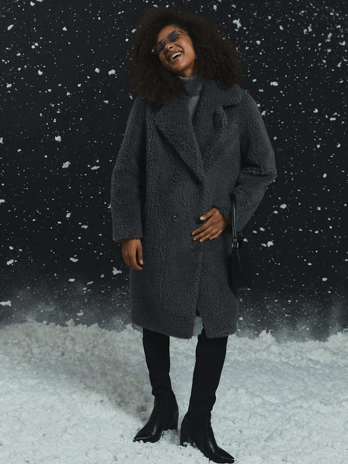 Шуба женская чебурашка тедди экомех, графитовая, SilverFox (арт. 1188-101)