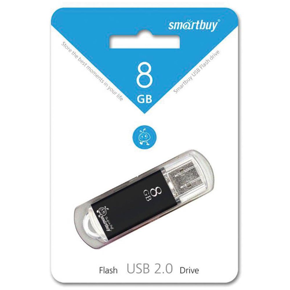 Память 8GB, Smart Buy, V-Cut , Flash USB 2.0, черный, металл. корпус