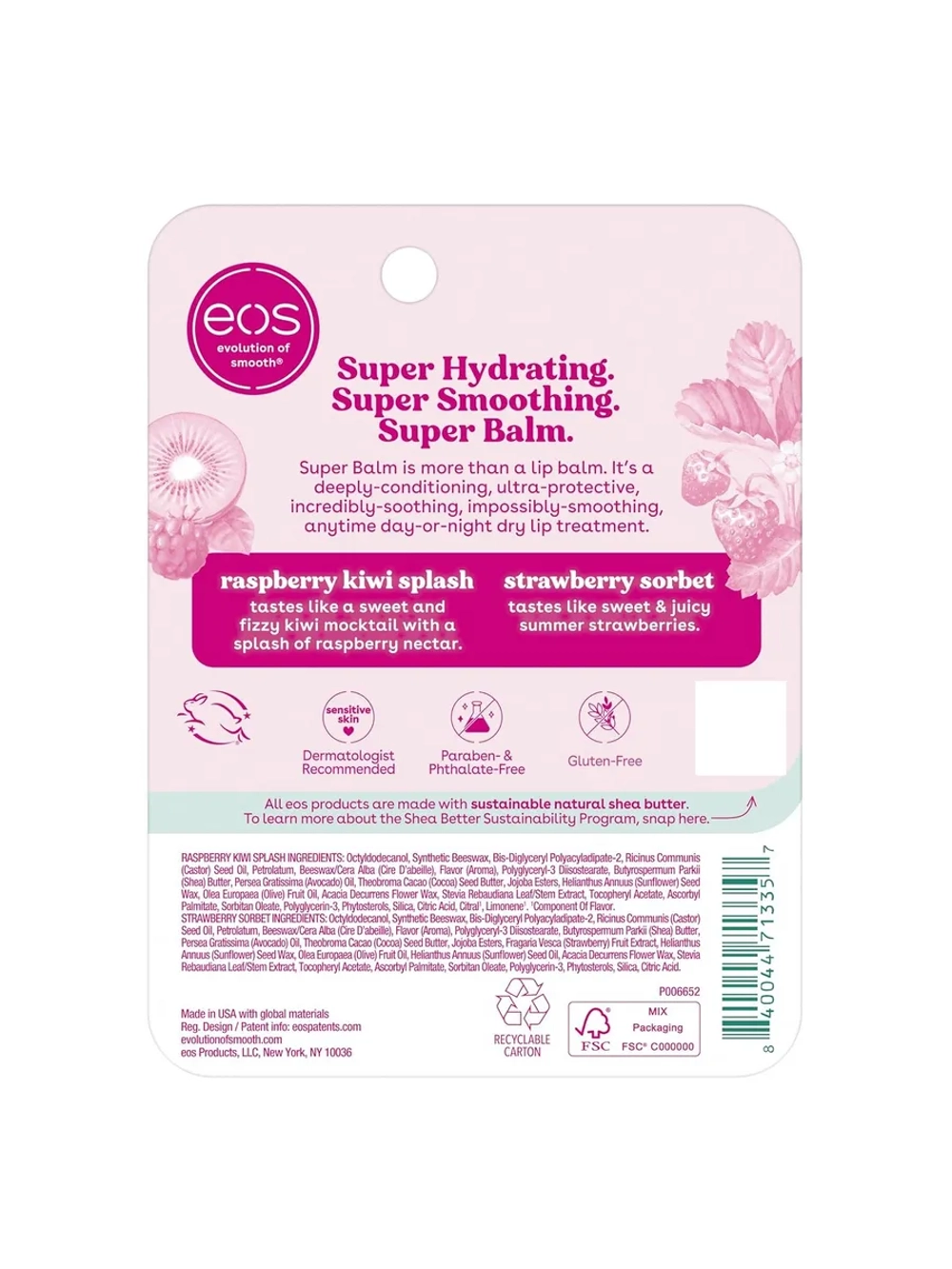 Бальзам для губ 109 клубничный сорбет, киви и малина