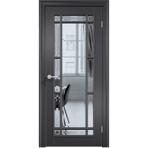 Фото межкомнатной двери эмаль Дверцов Брессо 4 цвет сигнальный чёрный RAL 9004 остеклённая