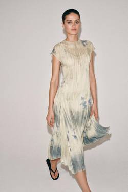 ZARA ПЛАТЬЕ МИДИ С ПРИНТОМ — ZW COLLECTION, ЭКРЮ/СИНИЙ