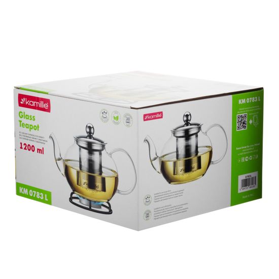 Стеклянный заварочный чайник 1200 мл. Kamille KM-0783L со съемным ситечком