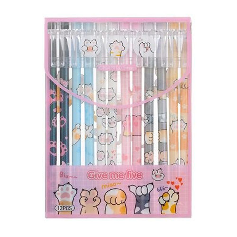 Ручка гелевая, пиши-стирай, Basir, синие чернила, серия "ЛАПКИ", корпус с рисунком, 12 шт