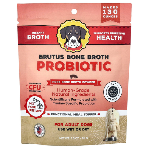 Brutus Bone Broth, пробиотик, порошок из бульона из свиных костей, для взрослых собак, 99 г (3,5 унции)