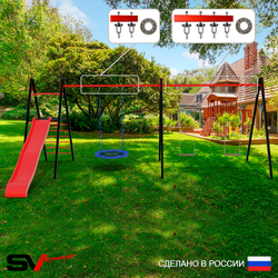 Уличные качели Sv Sport Maxi х 2 с горкой УК362.2П3 (7.0м/Гнездо Оксф. 100см/Деревянные 2шт/Подвесы на подш 3к)