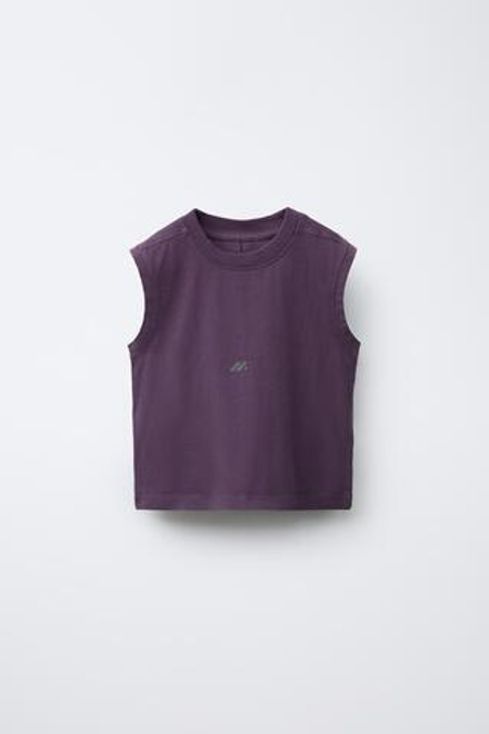 ZARA ФУТБОЛКА С ЛОГОТИПОМ, ТЕМНО-ЛИЛОВЫЙ