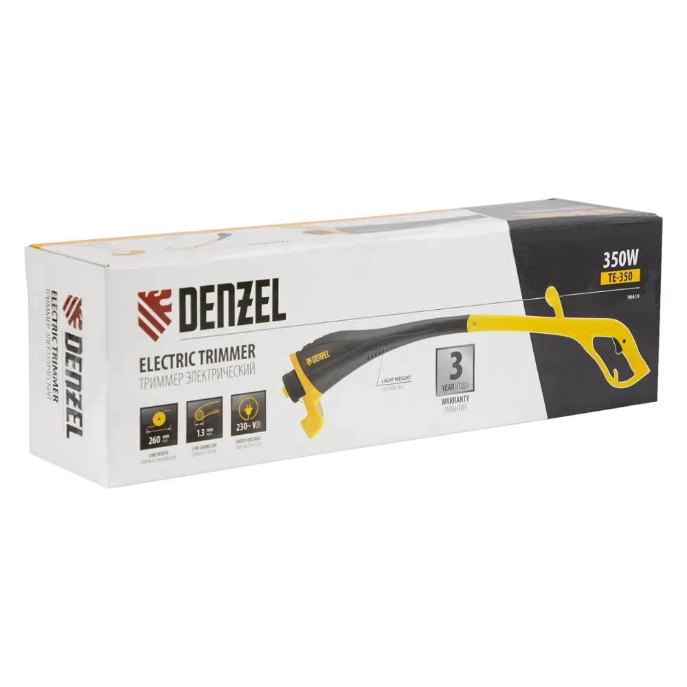 Триммер электрический TE-350, 350 Вт, 260 мм, катушка полуавтомат Denzel, 96619