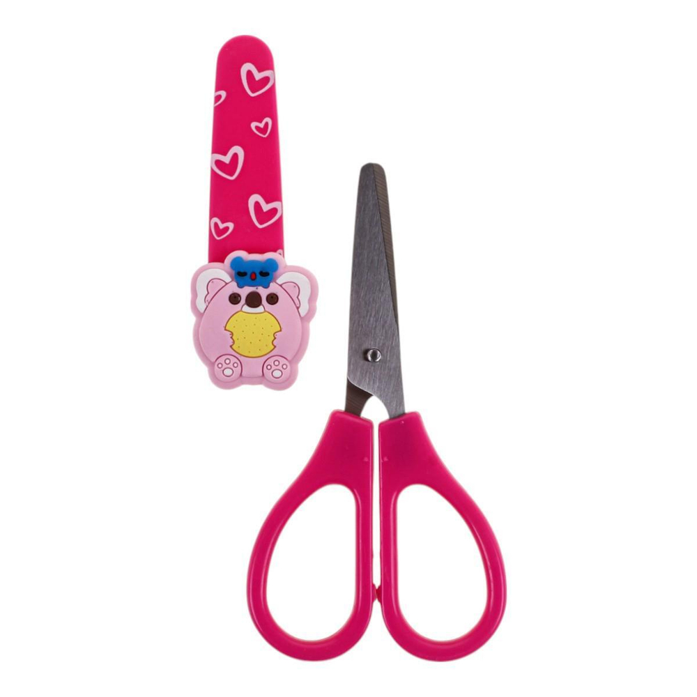 Ножницы детские с пластиковым чехлом "Животные" с резин. игрушкой блистер