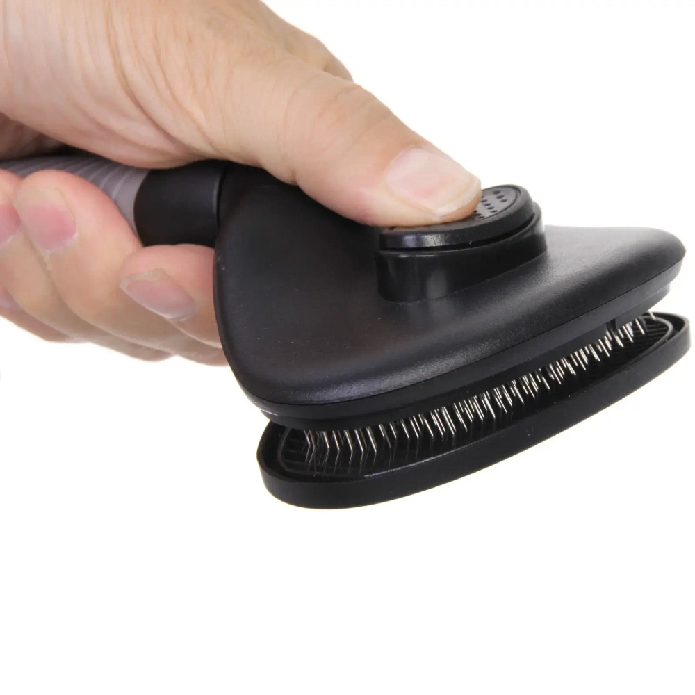 Расческа - пуходерка с кнопкой самоочистки «ПРЕМИУМ - МОЙ БРО», прорезиненная ручка, цвет серый/черный, 11.3*19.5см