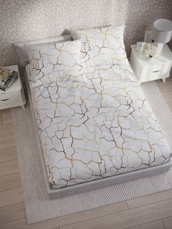 Постельное белье поплин Сказка "Кракле (белый)" семейное  Наволочка 50х70 см 2 шт Простынь на резинке 160x200 см Пододеяльник 145x215 см 2шт