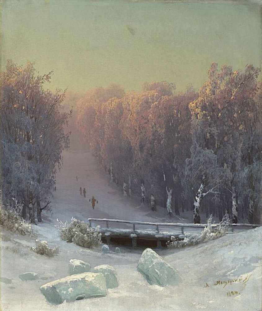 &quot;Зимний вечер в лесу&quot;, Мещерский А. И., картина для интерьера (репродукция)