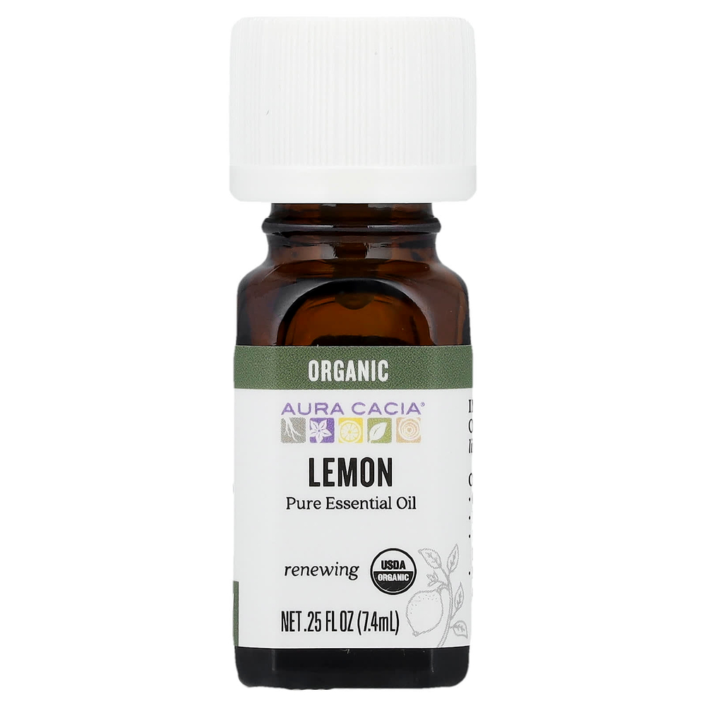 Aura Cacia, Чистое эфирное масло, органическое лимонное масло, 7,4 мл (0,25 жидк. унц.)