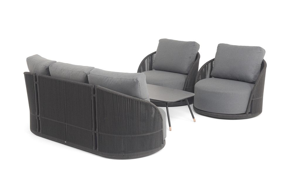 "Монтелла" лаунж-зона 5-местная плетеная из роупа (веревки), каркас алюминиевый темно-серый, роуп темно-серый