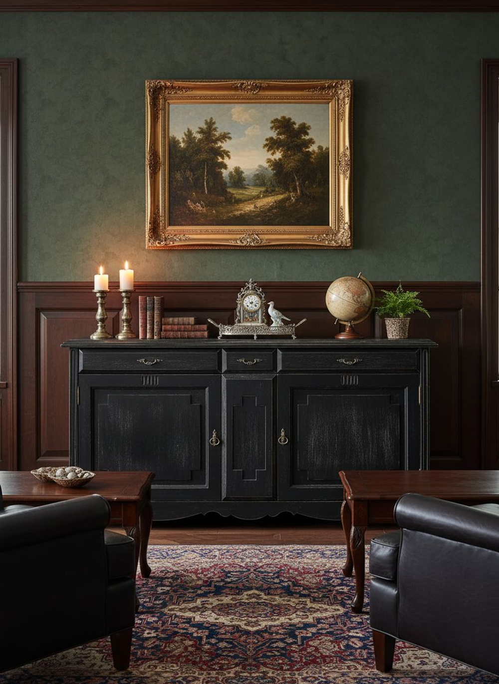 Комод Эден 197х49х97, с ящиками для вещей и дверцами, в гостиную, столовую, массив сосны, состаренный черный, MAKOSA