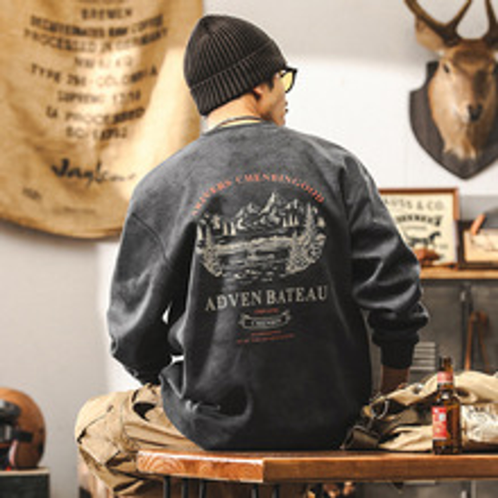 Мужской свитшот американского ретро стиля, круглый вырез, весна-осень, модный брендовый с принтом