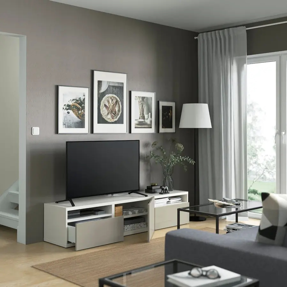 Тумба под ТВ - IKEA BESTÅ/BESTA/БЕСТО ИКЕА, 42х39х180 см, белый/бежевый