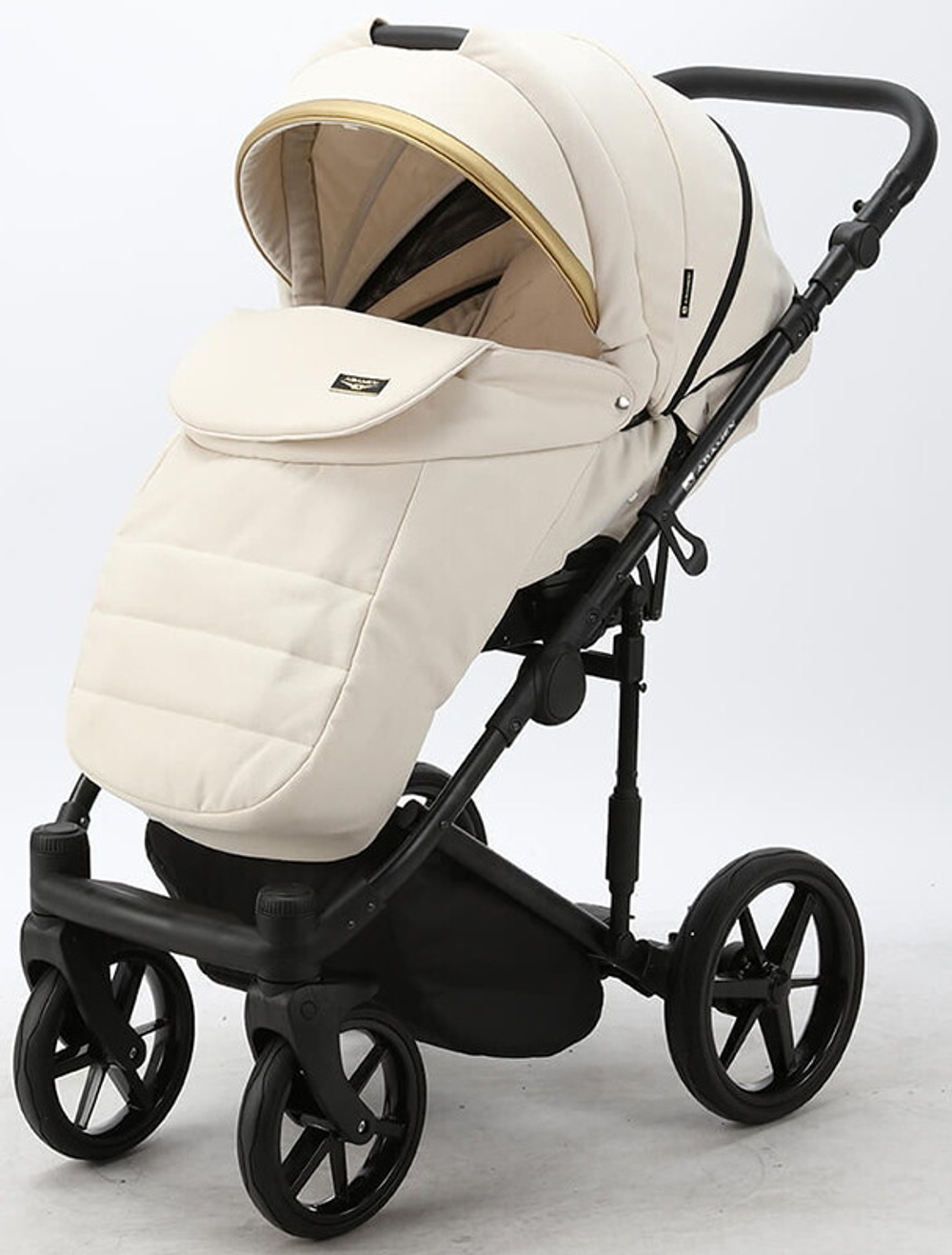 Детская коляска Adamex Rimini 2 в 1 RI17-LUX МОЛОЧН+МОЛОЧН.КОЖА+ЗОЛОТО.ОТДЕЛКА