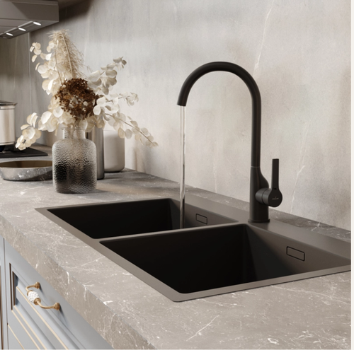 Смеситель для кухни 35k MIXLINE ML23-032 "Round Black" высокий излив боковая руска