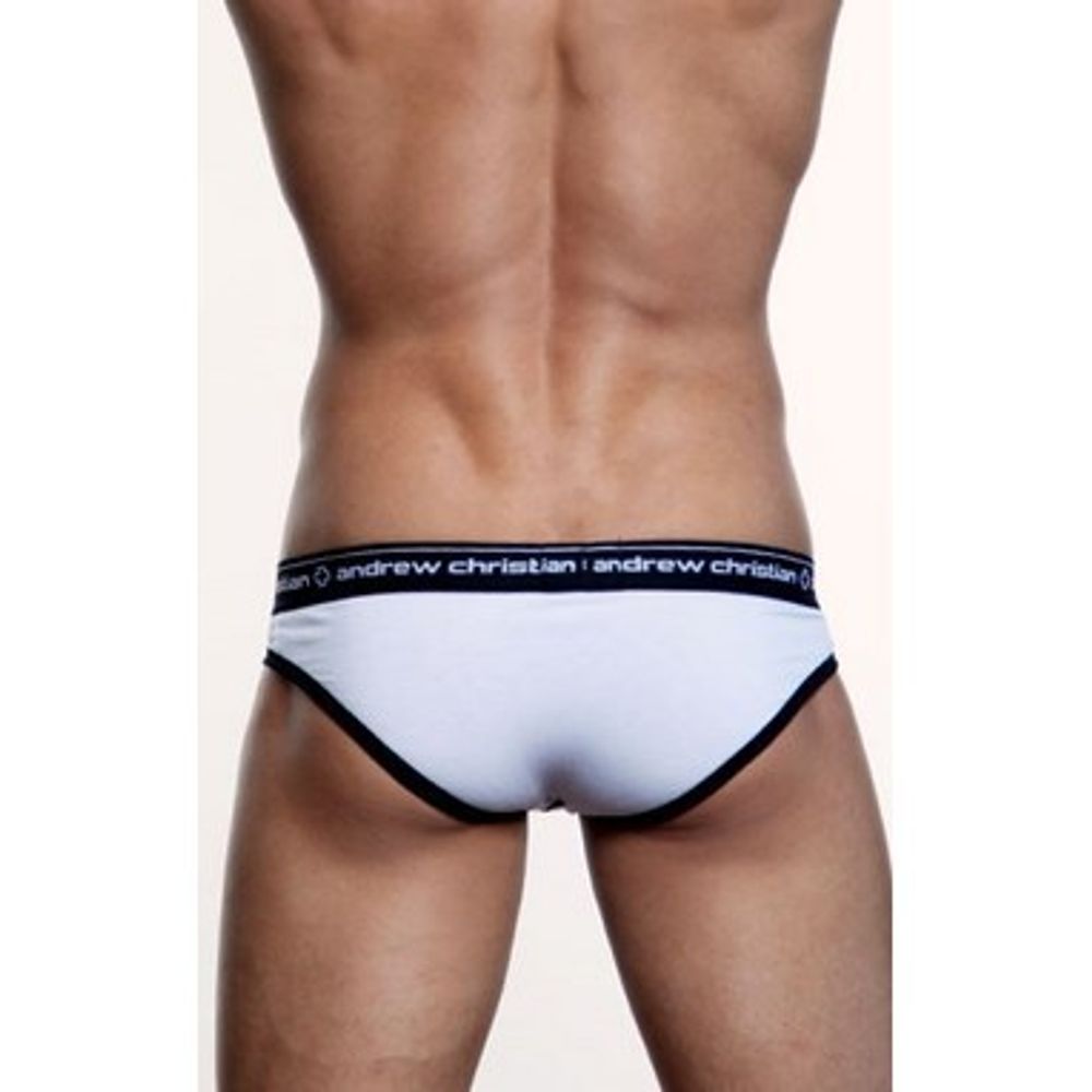 Мужские трусы брифы белые с черной резинкой Andrew Christian Cotton Brief  4574
