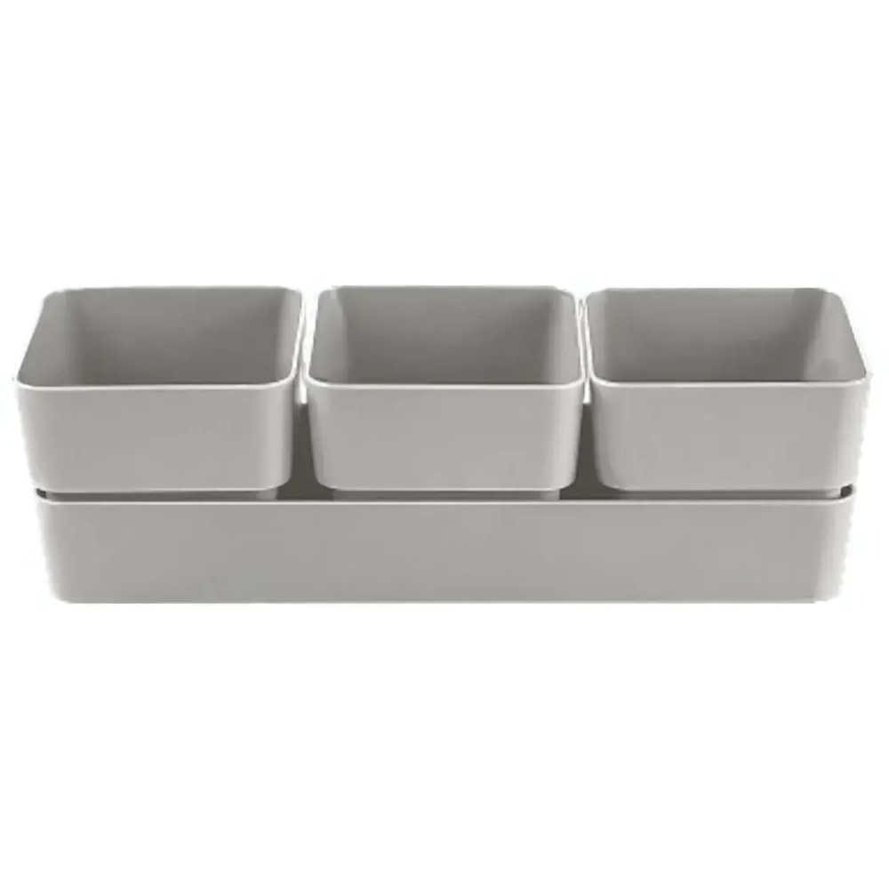 Кашпо для цветов пластиковое 0,45л 29,2*9,6см «Фиори» Трио серый жемчуг