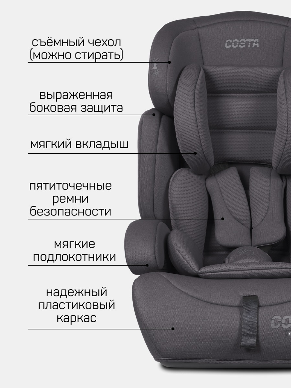 Автокресло детское Farfello Costa CS-003 группа 1/2/3 (9-36) темно-серый