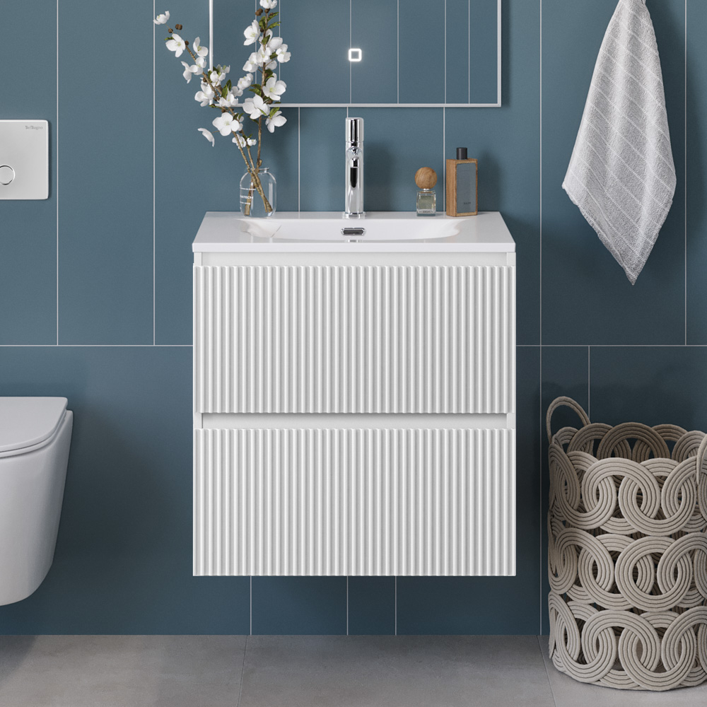 Тумба с раковиной подвесная BelBagno UNO-600-2C-SO-BO Bianco Opaco, раковина белая BB-8099-60