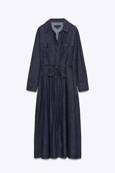 ZARA ДЖИНСОВОЕ ПЛАТЬЕ С ПОЯСОМ — ZW COLLECTION, СИНИЙ