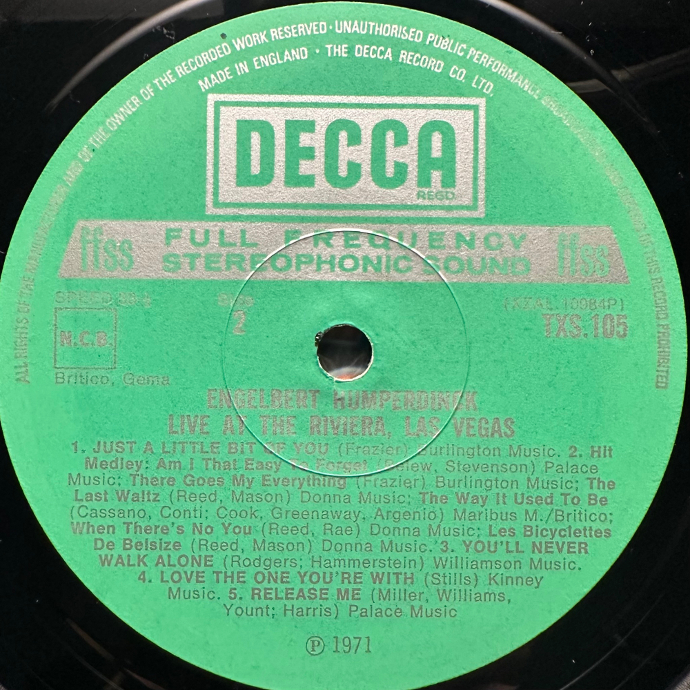 Engelbert Humperdinck ‎– Live And S.R.O. At The Riviera Hotel, Las Vegas (Англия 1971г.)
