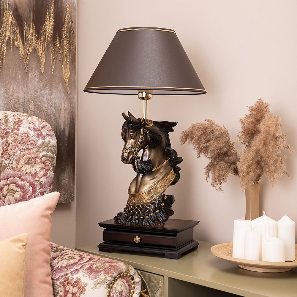 Настольная лампа с бюро Лошадь императора Бронза с абажуром 38 Мокко
